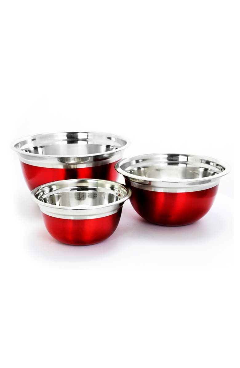 OSTER Rosamond 3 Piece Stainless Steel Round Mixing Bowls, Main, color, Red
