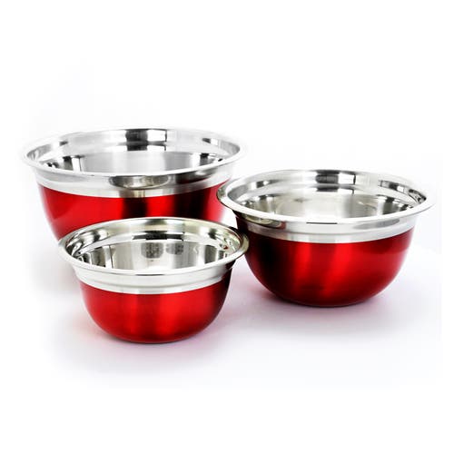 Oster Rosamond 3 Piece Stainless Steel Round Mixing Bowls In Red