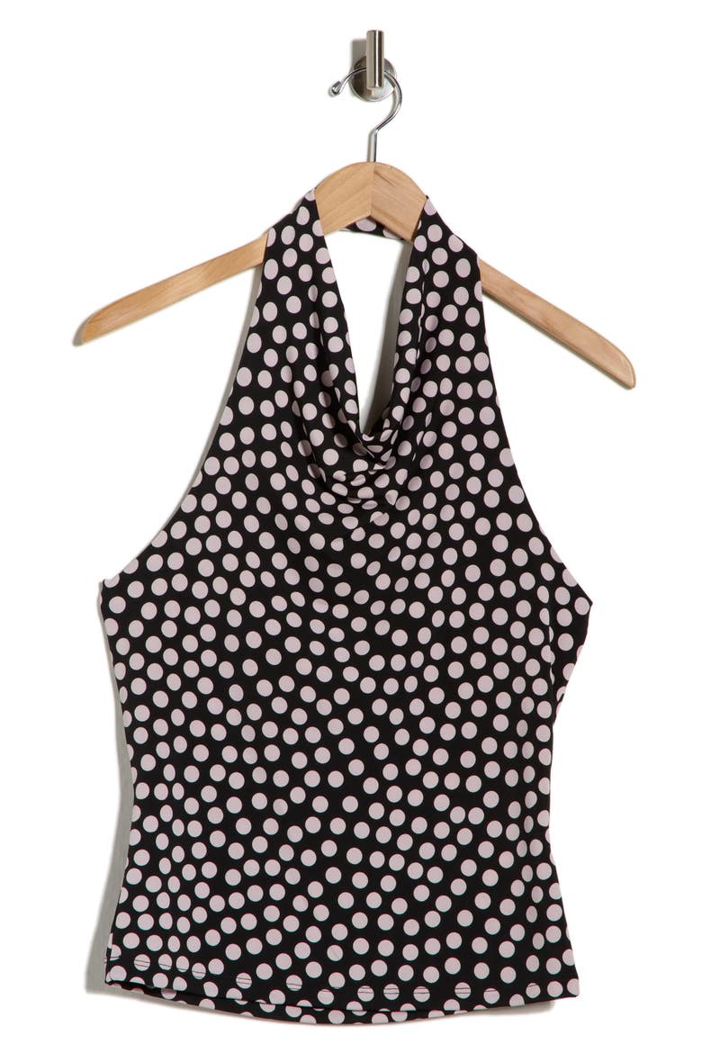 Polka Dot Knit Halter Top, Alternate, color, BLACK/ BLUSH