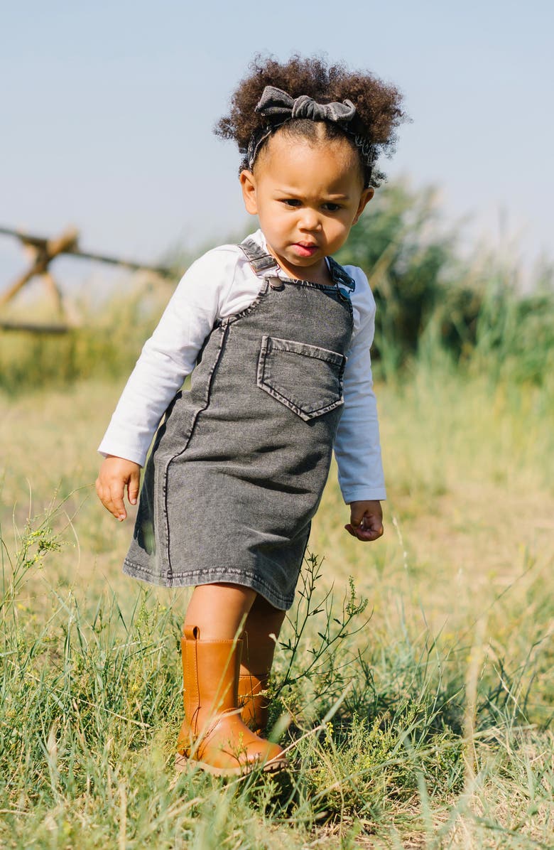 L'ovedbaby Buckle Faux Denim Organic Cotton Dress, Alternate, color,