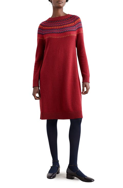 Bird Ring Fair Isle Long Sleeve Sweater Dress