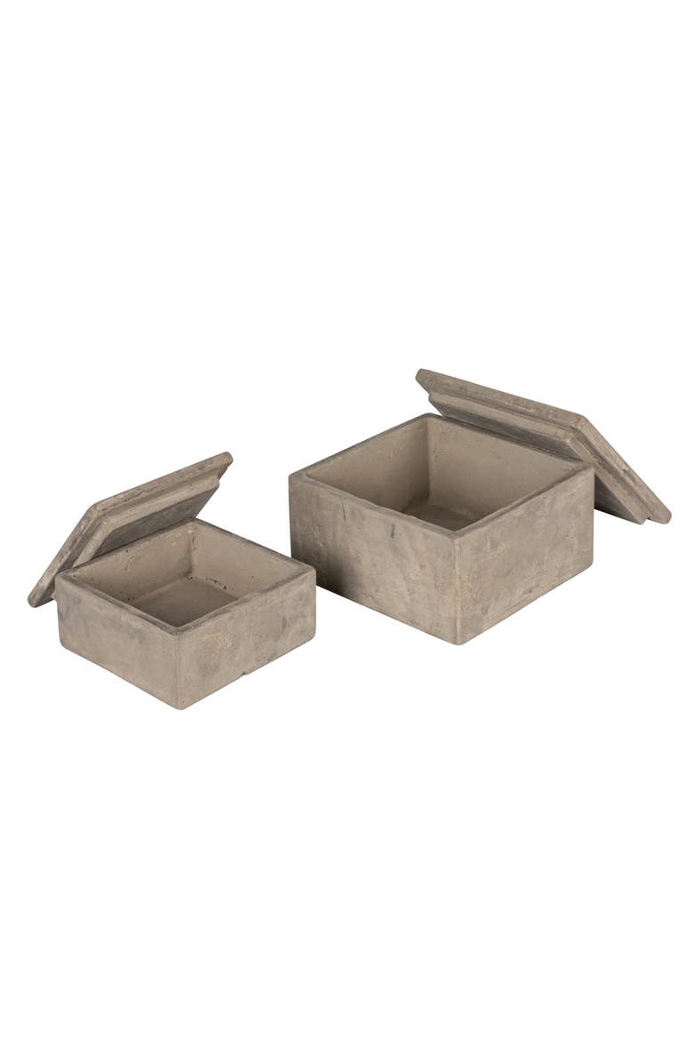 Contemporary Cement Boxes with Lids, Grey, Set of 2, Alternate, color, Grey