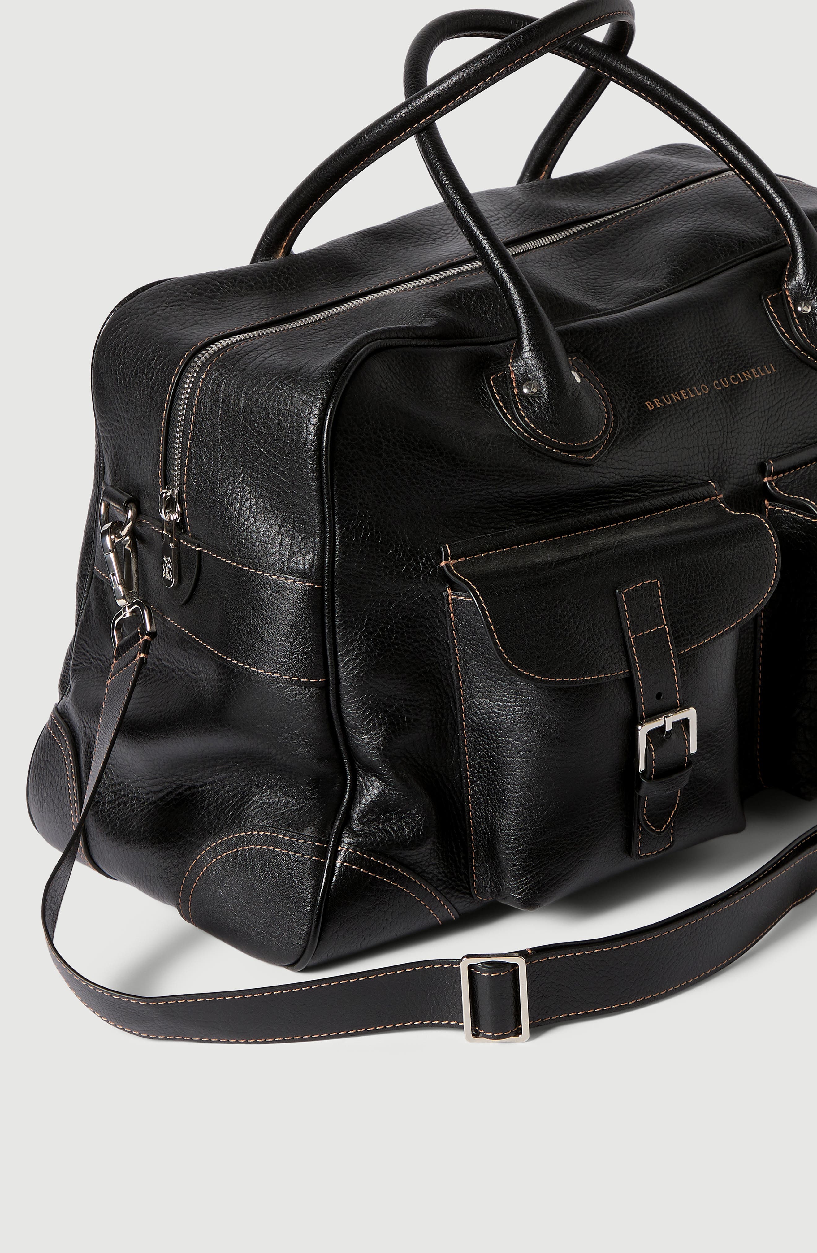 Grained calfskin weekender bag, Alternate, color, Black