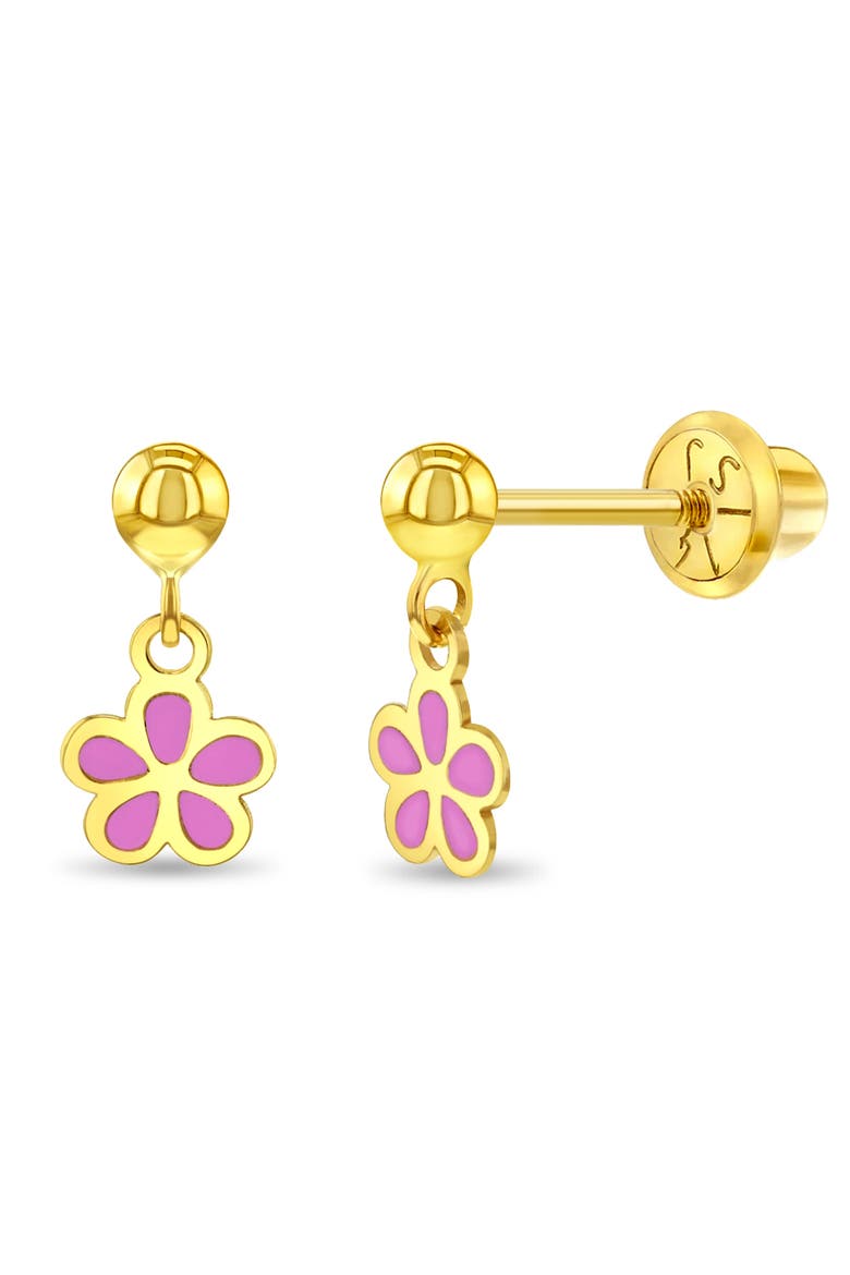 14k Dangle Enamel Flower Girl Earrings, Main, color, Pink
