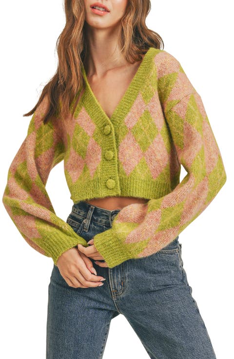 Argyle V-Neck Crop Cardigan