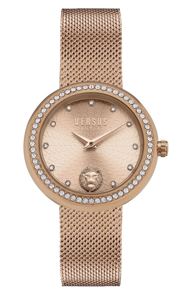 VERSUS Versace Lea Mesh Bracelet Watch, 35mm, Main, color, Ip Rose Gold