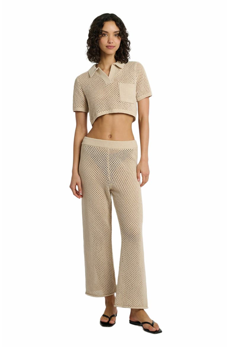 Knit Crochet Cropped Short Sleeve Polo, Main, color, SANDSHELL