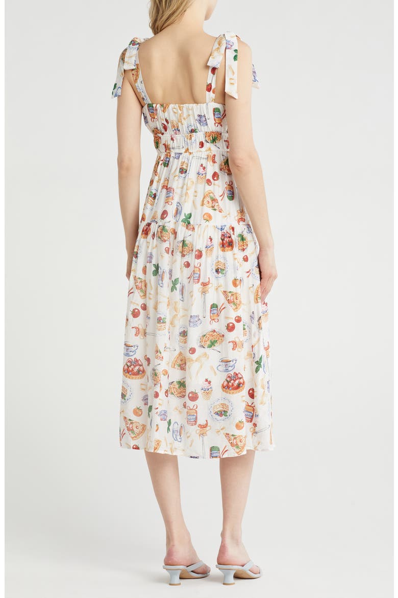 Food Tiered Midi Sundress, Alternate, color, OFF WHITE MULTI