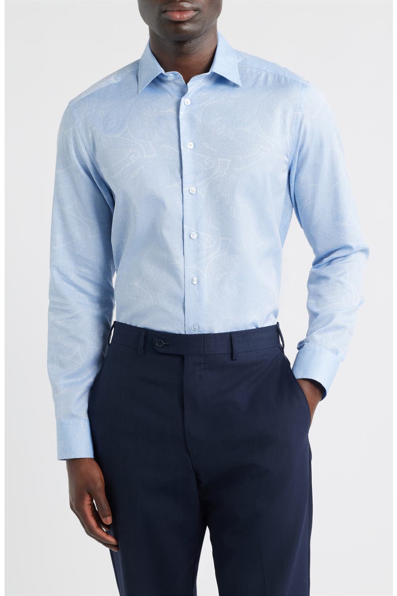 Roma Regular Fit Light Blue Paisley Jacquard Cotton Dress Shirt, Main, color, INDACO