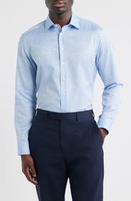 Etro Roma Regular Fit Light Blue Paisley Jacquard Cotton Dress Shirt