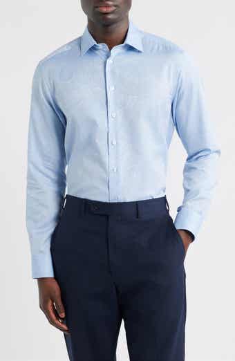Roma Regular Fit Light Blue Paisley Jacquard Cotton Dress Shirt