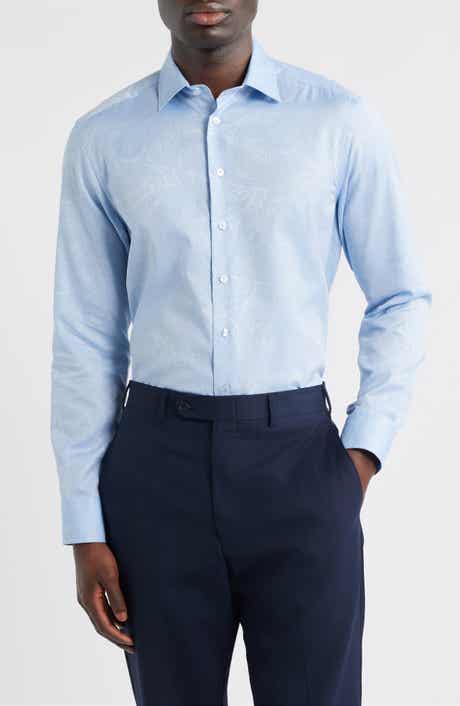 Roma Regular Fit Light Blue Paisley Jacquard Cotton Dress Shirt