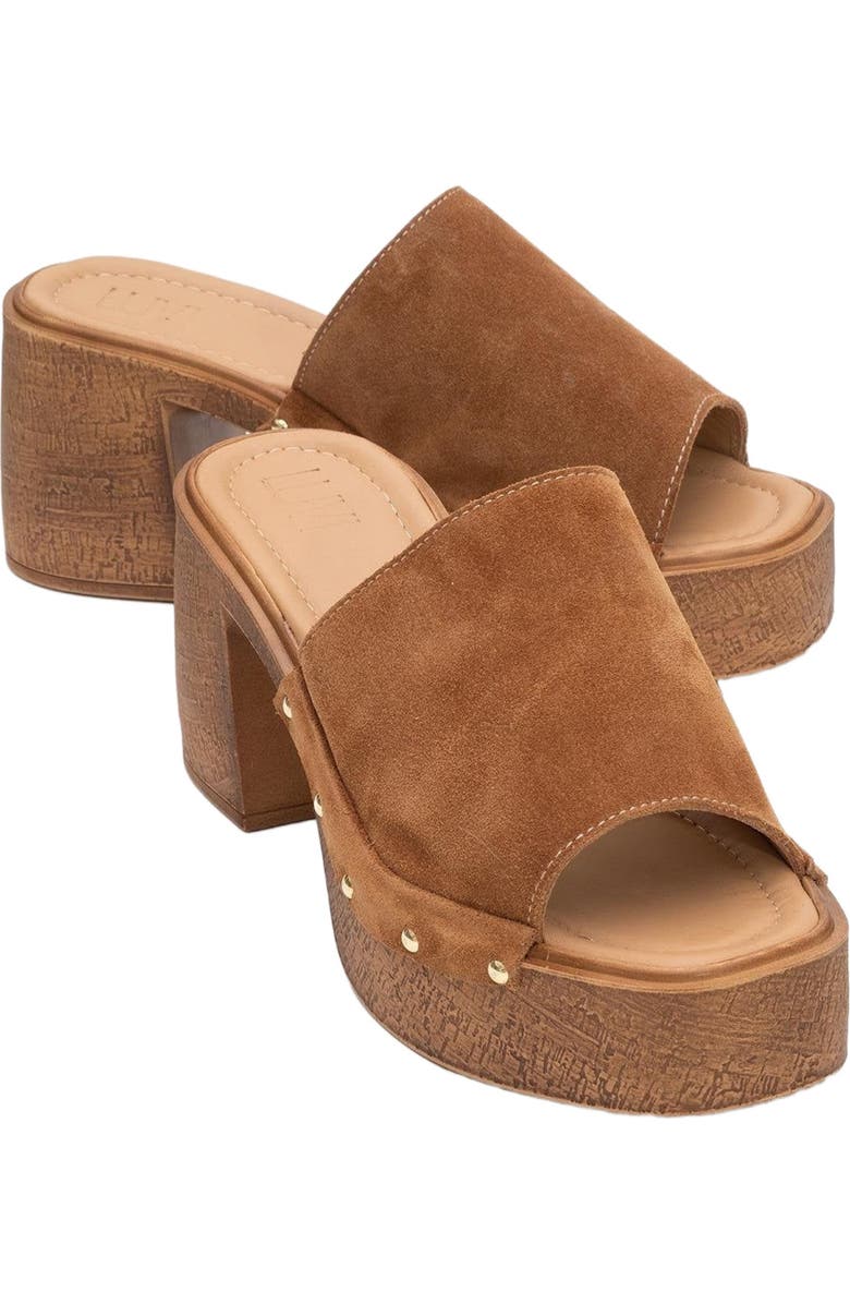 Forever & Always Shoes Pull Leather Platform Mules, Alternate, color, Cognac Brown Suede Leather