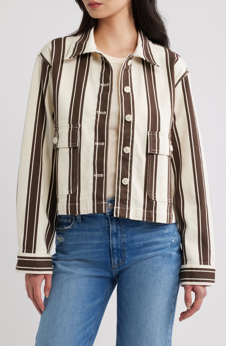 Madewell Stripe Crop Jacket, Main, color, Dark Brown Stripe