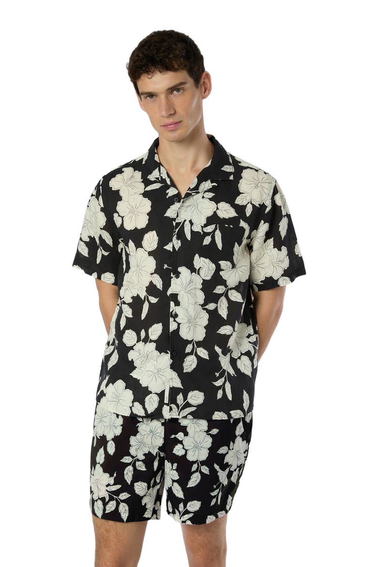Air Linen Convertible Vacation Shirt, Main, color, BLACK/OFF WHITE