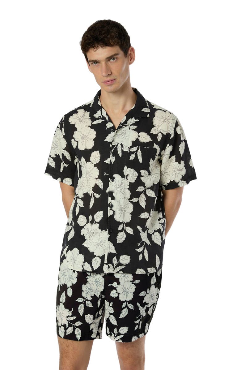 Onia Air Linen Convertible Vacation Shirt, Main, color, Black/Off White