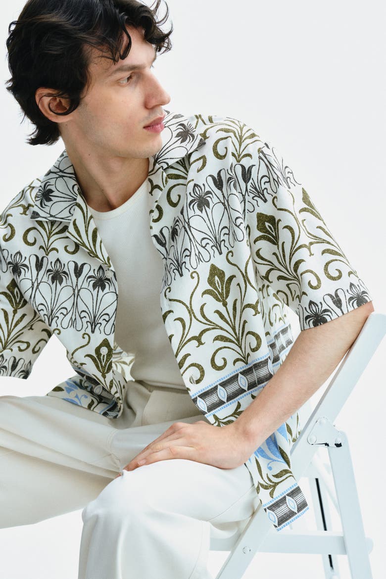 Relaxed Fit Patterned Resort Shirt, Alternate, color, Cream/patterned