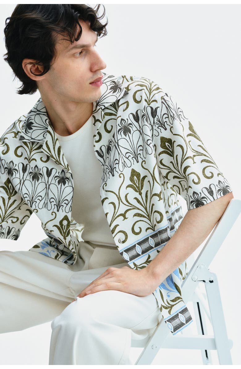 H&M Relaxed Fit Patterned Resort Shirt, Alternate, color, Cream/Patterned