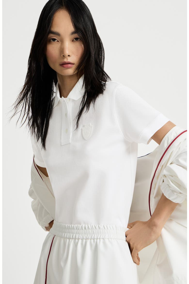 Stretch cotton piqué polo shirt with logo, Alternate, color, White