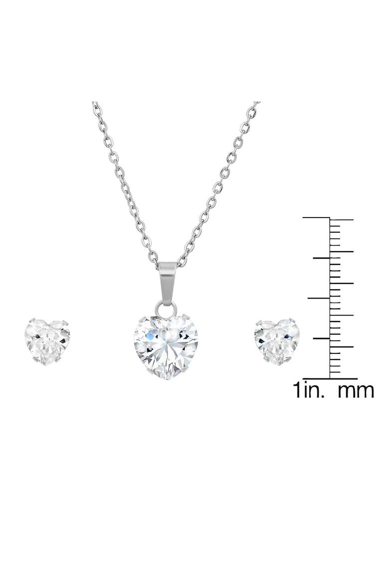 Simulated Diamond Stud Earrings & Pendant Necklace Set, Alternate, color, SILVER