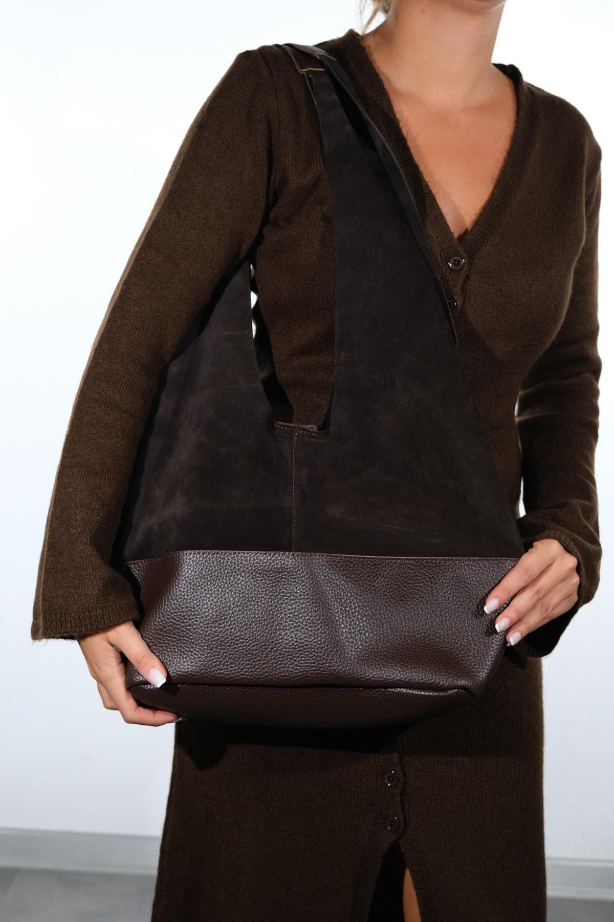 Avos Leather Shoulder Bag, Alternate, color, Brown Suede