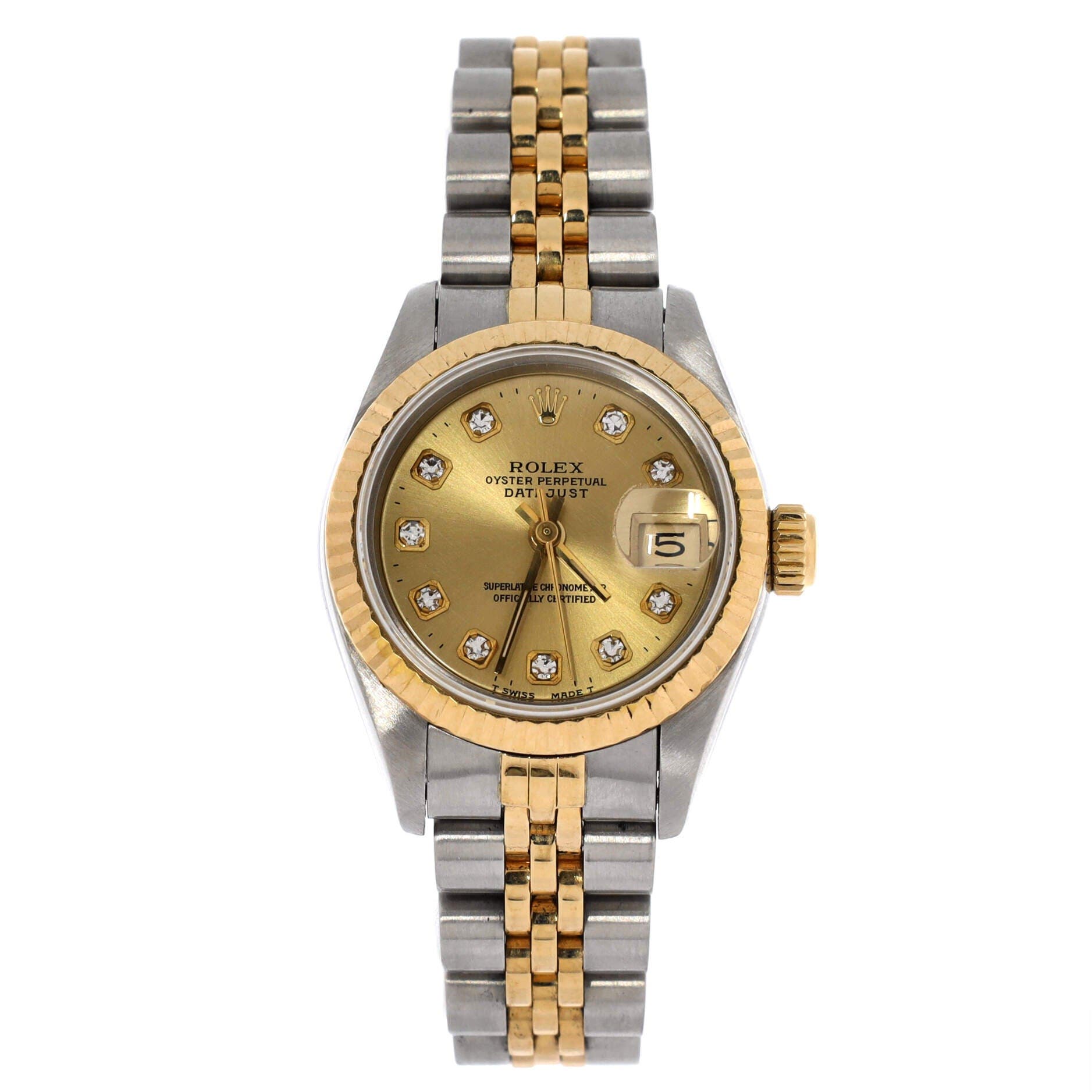 Oyster Perpetual Datejust Automatic Watch Stainless Steel and Yellow Gold with Diamond Markers 26, Main, color, Metallic Silver