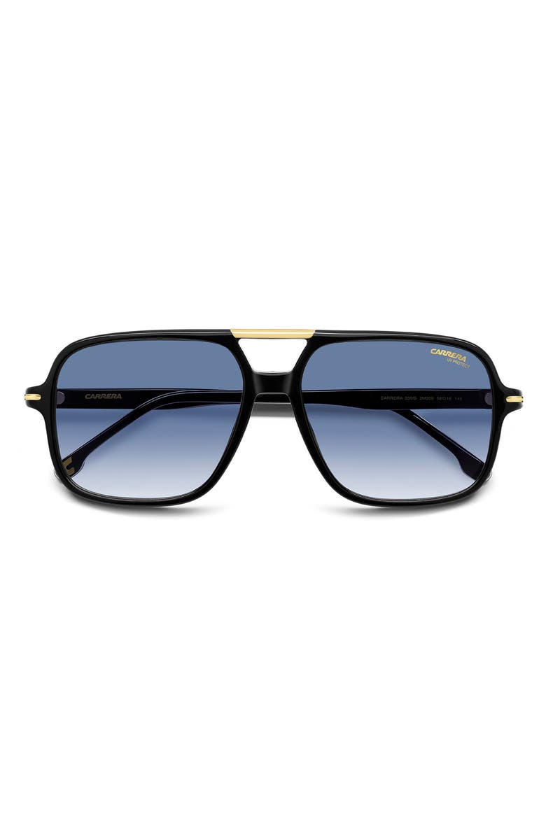 Carrera Eyewear 58mm Navigator Sunglasses, Alternate, color, Black Gold/ Dark Blue Sf
