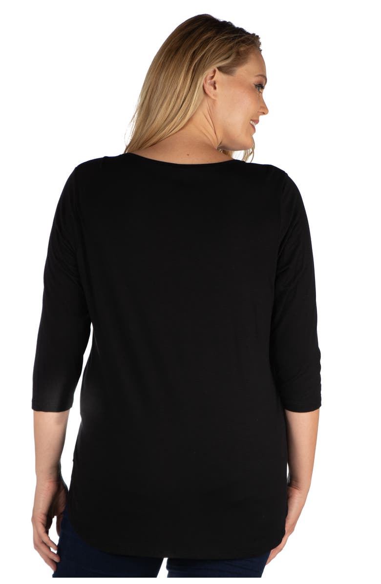 24seven Comfort Apparel Plus Size Criss Cross Round Hemline  Tunic Top, Alternate, color, Black