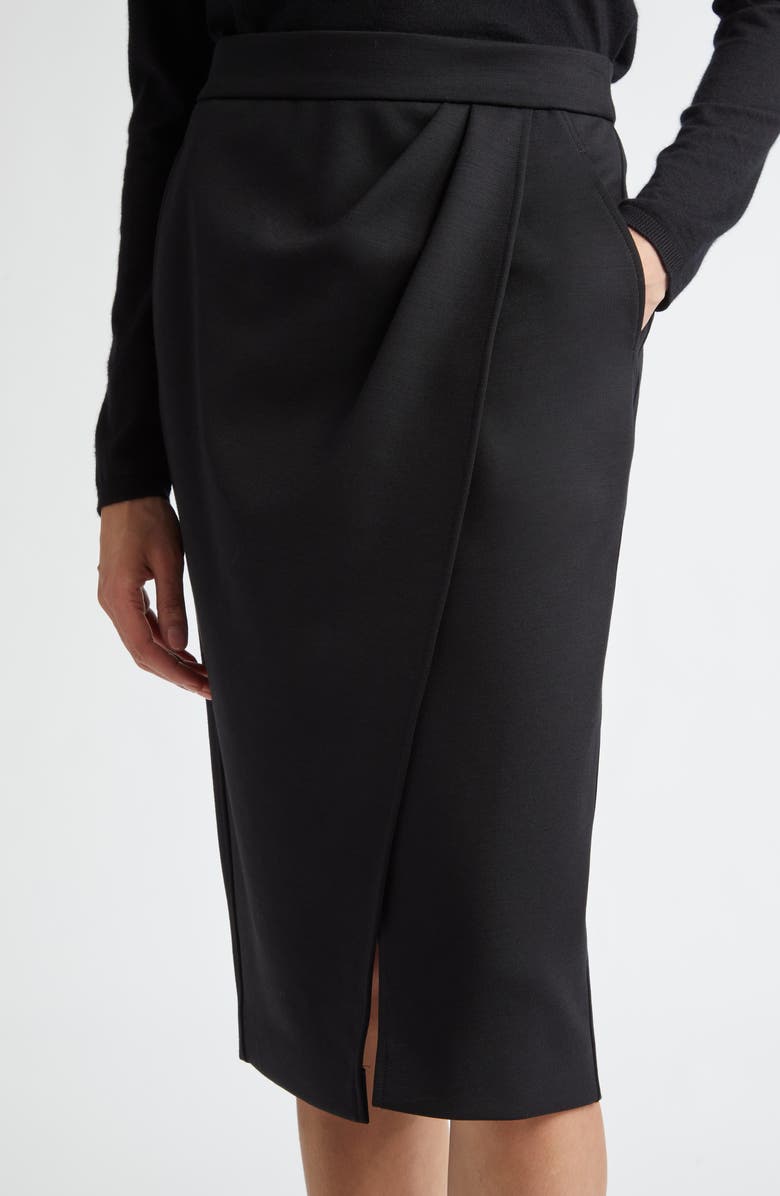 Max Mara Fervida Drape Front Wool Skirt, Alternate, color, Black
