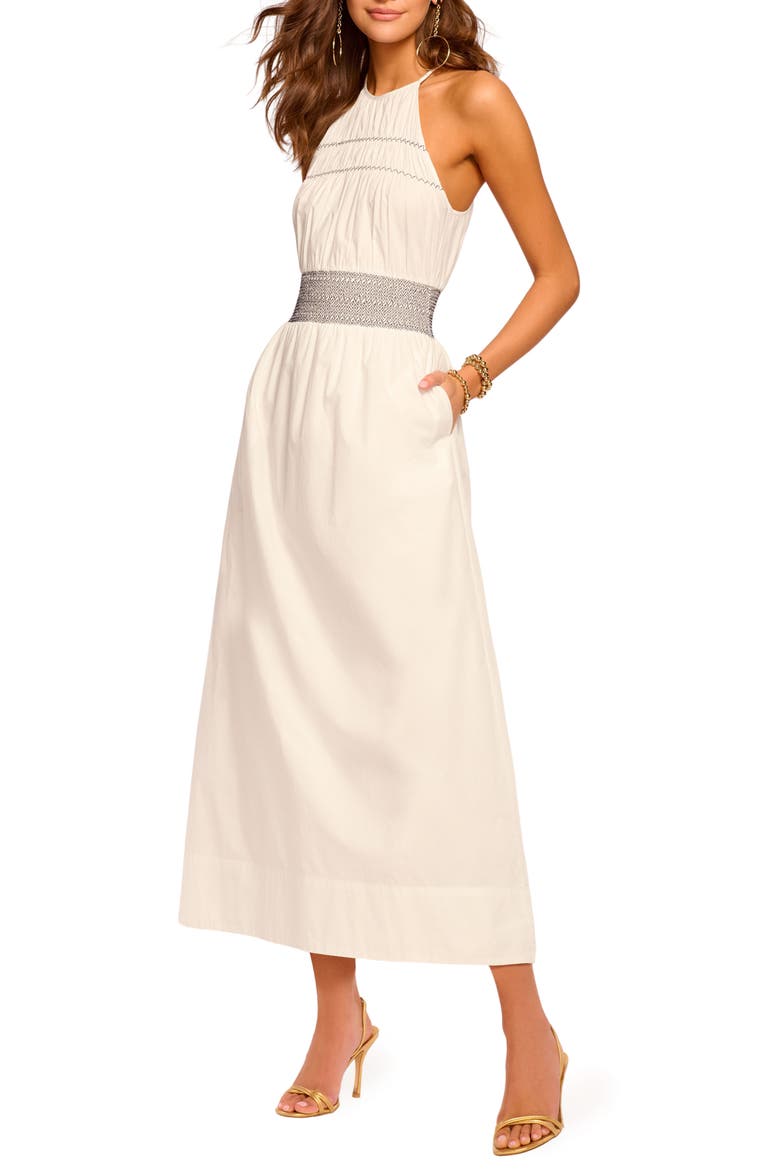 Melanie Smocked Waist Sleeveless Maxi Dress, Main, color, WHITE