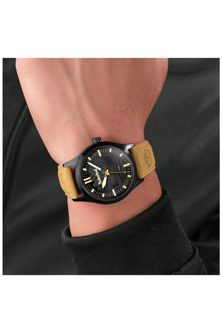 Rambush Leather Strap Watch, 42mm, Alternate, color, TAN