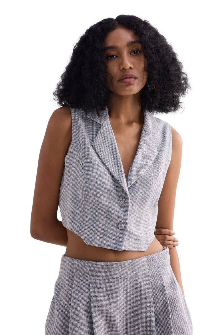 Cropped Cotton Tweed Vest, Alternate, color, Steel Breeze