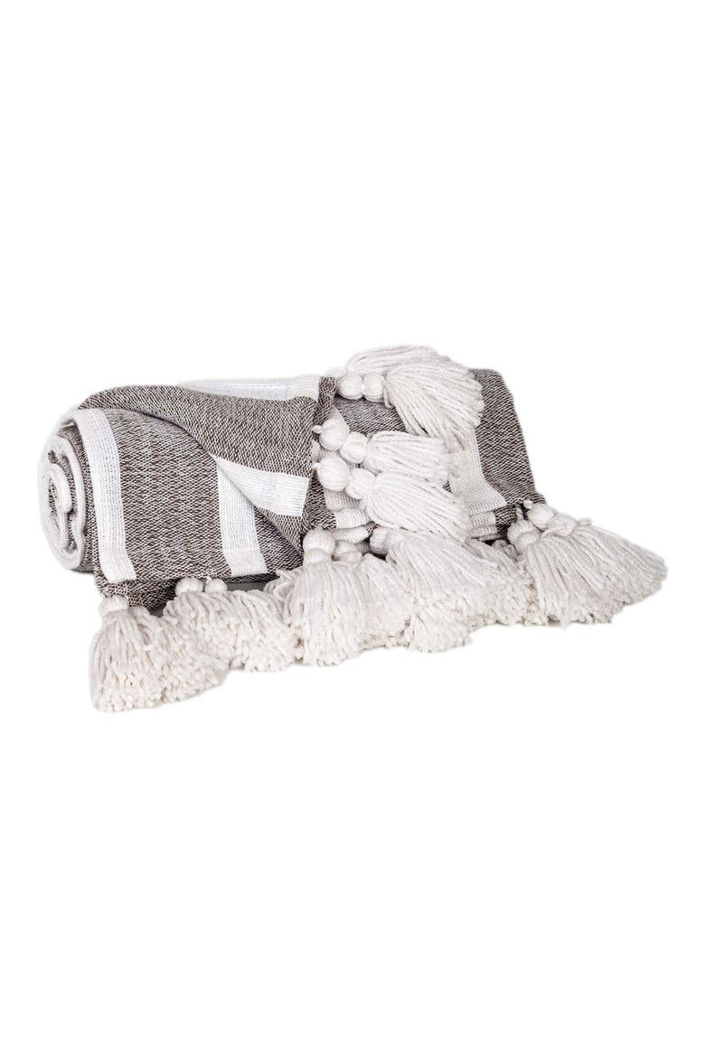 Nara Stripe Tassel Throw Blanket, Alternate, color, CHARCOAL