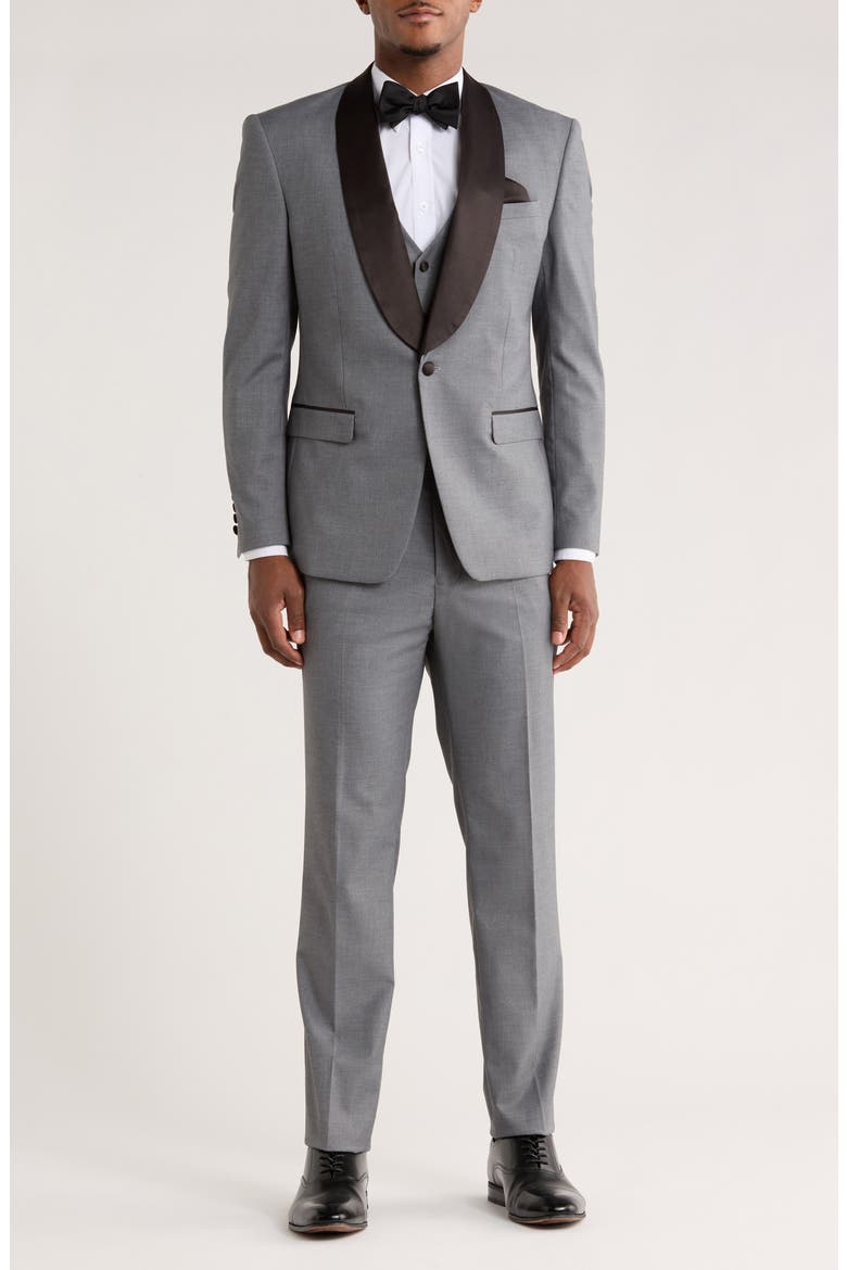 Gray Shawl Collar 3-Piece Tuxedo, Main, color, MID GREY