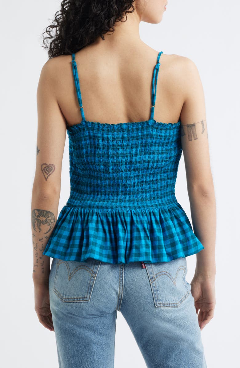 Free People Sundance Gingham Peplum Tank, Alternate, color, Teal Combo