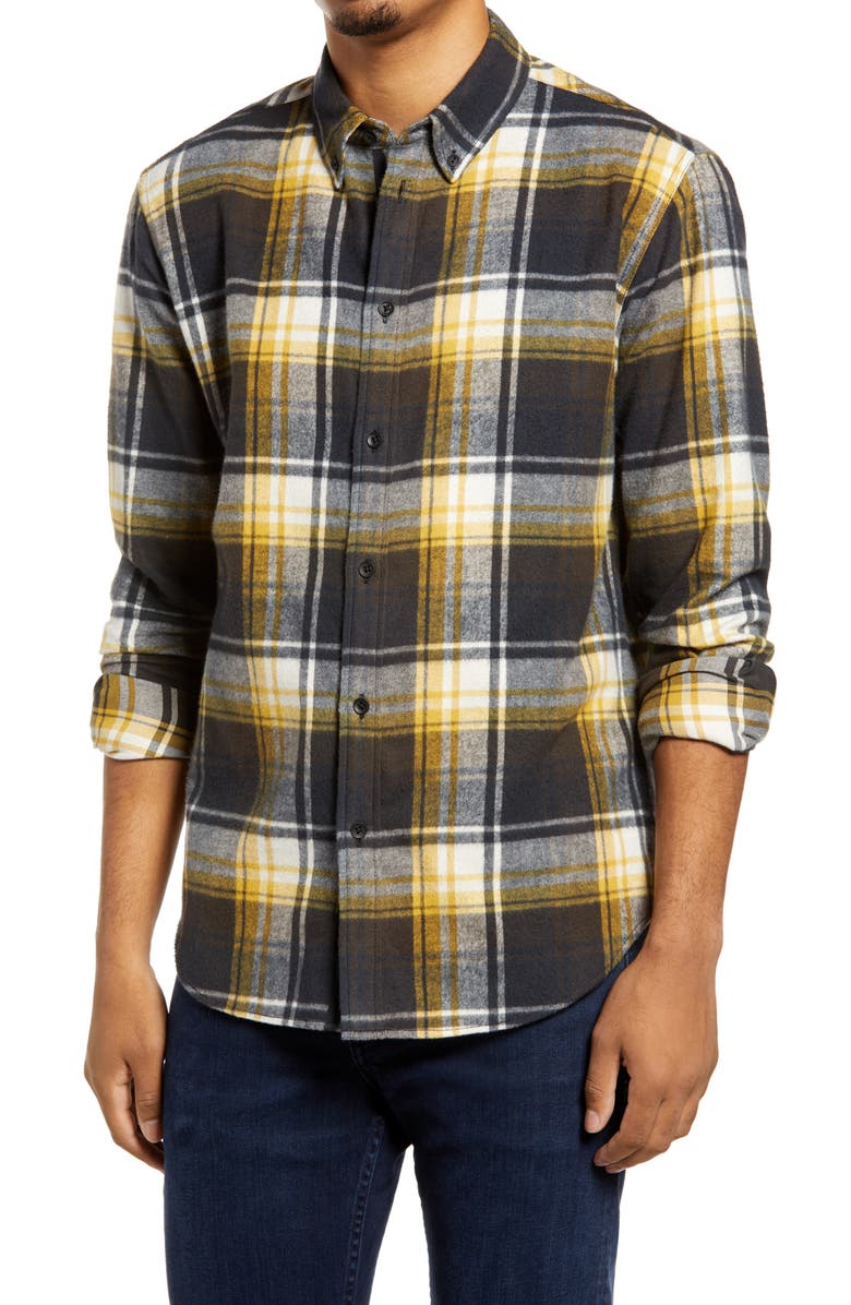 rag & bone Tomlin Fit 2 Plaid Flannel Button-Down Shirt, Main, color, Blckyllw