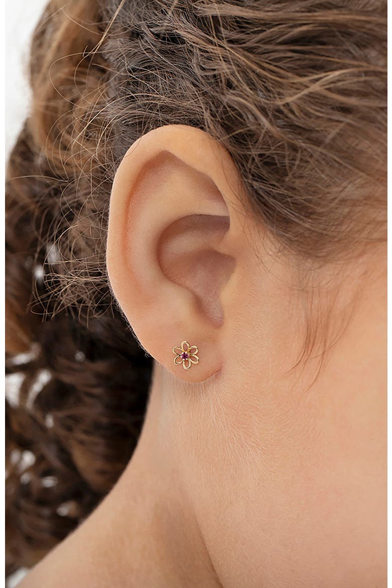 14k Jeweled Open Flower Earrings, Alternate, color, Pink