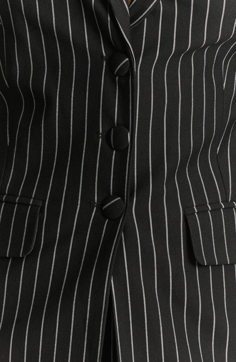 Naked Wardrobe Drama Shoulder Pinstripe Blazer, Alternate, color, Black