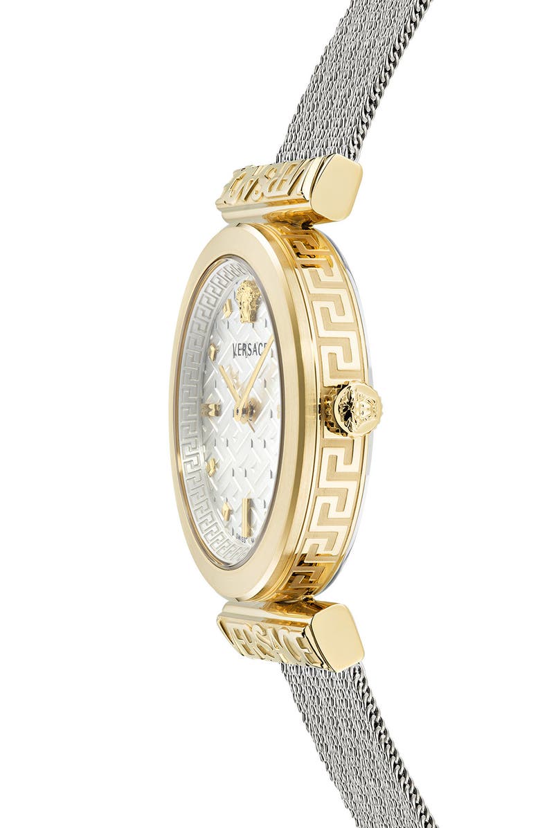 Versace Regalia Mesh Strap Watch, 34mm, Alternate, color, Two Tone