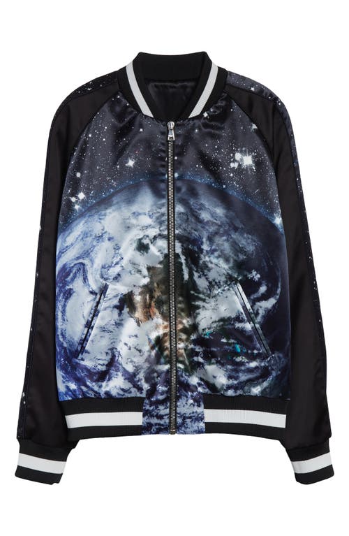 Balmain Logo Planet Zip-up Bomber Jacket In Black Multi