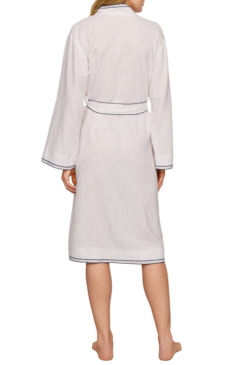 Eberjey Linen Blend Robe, Alternate, color, White/ Navy