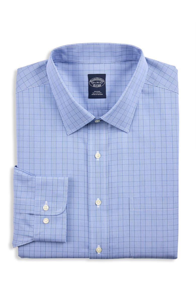 B+T Essentials Fit by Dxl Big 
Tall Non-Iron Glen Plaid Dress Shirt, Main, color, Blue