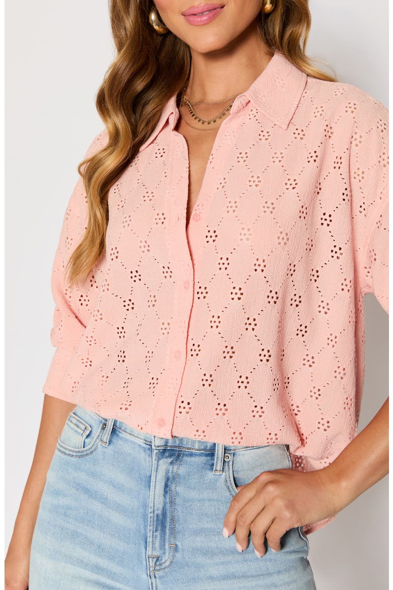 Amber Eyelet Crepe Button-Up Shirt (Nordstrom Exclusive), Alternate, color, PEACH