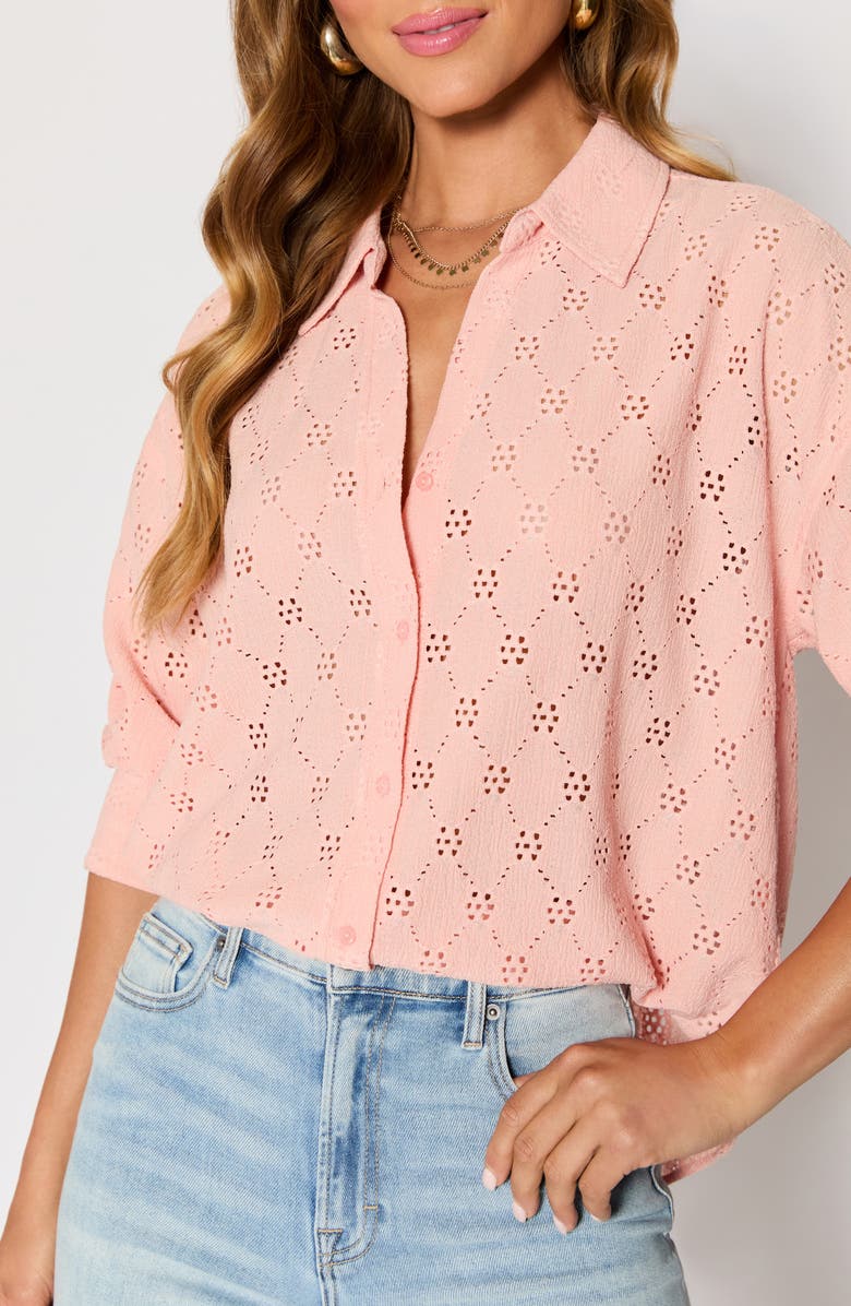 VICI Collection Amber Eyelet Crepe Button-Up Shirt, Alternate, color, Peach