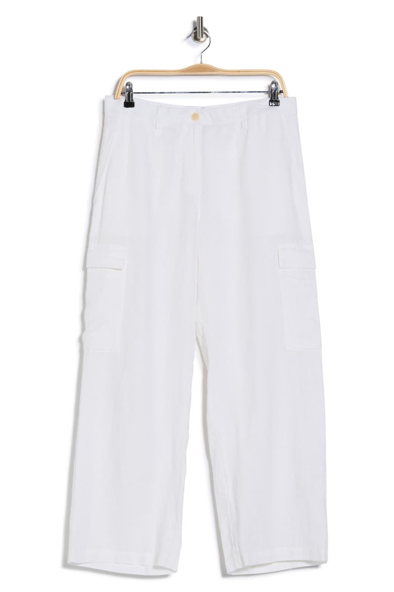 Wide Cargo Organic Linen Pants, Alternate, color, WHITE