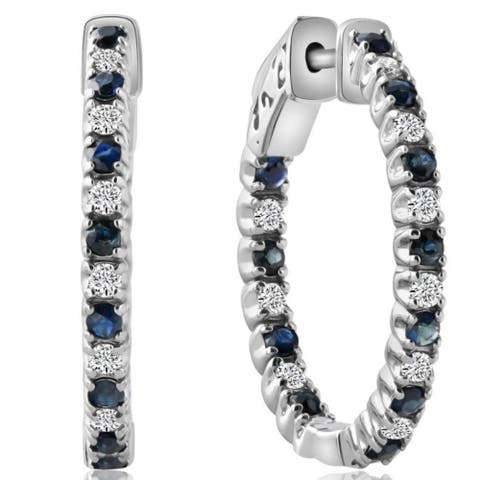 1 1/3Ct Diamond & Blue Sapphire Inside Outside Hoops La