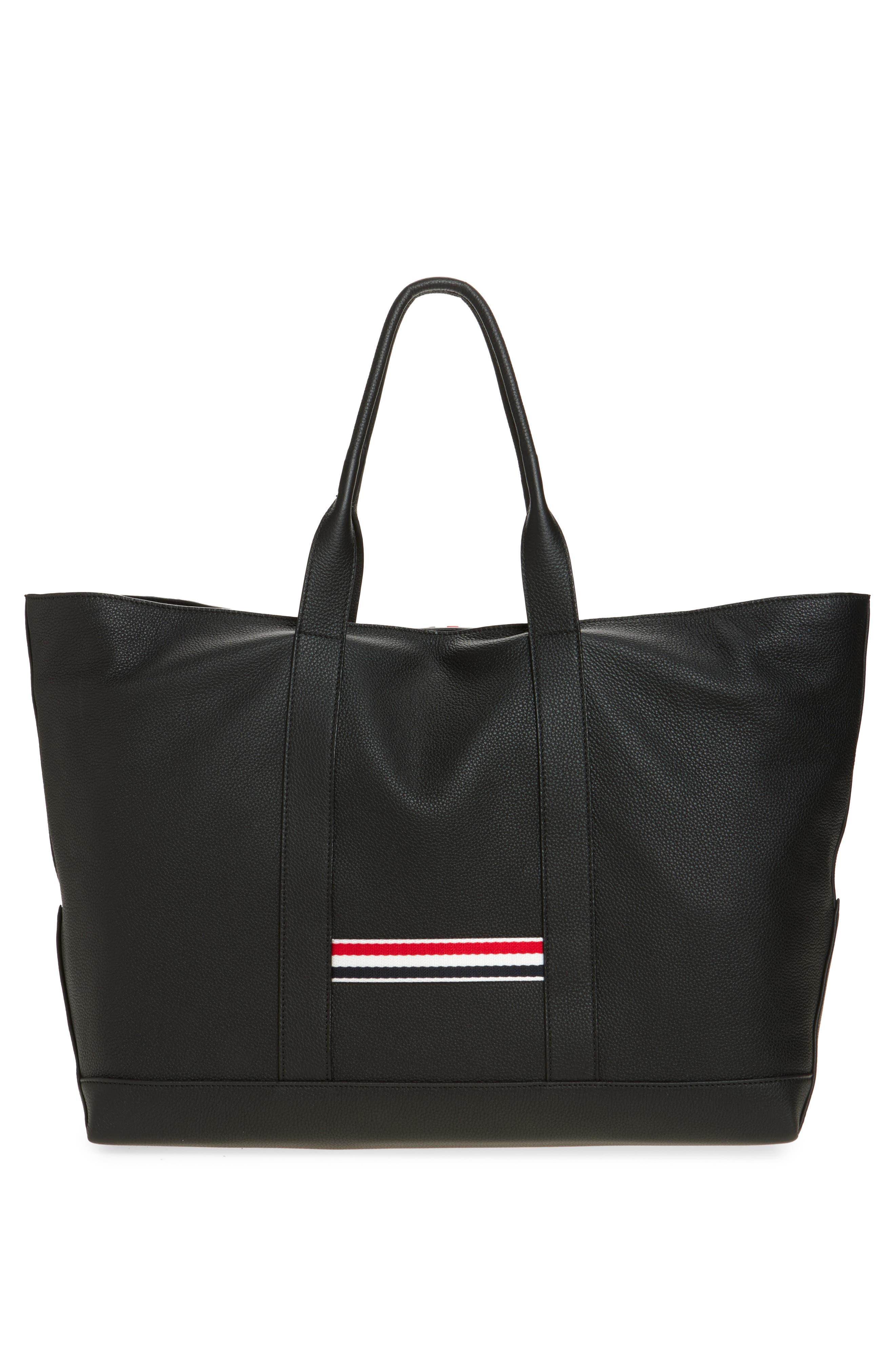 Thom Browne Medium Tool Leather Tote, Alternate, color, Black