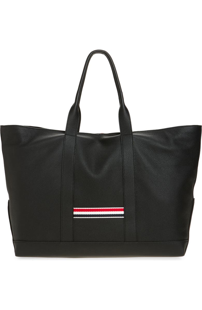 Thom Browne Medium Tool Leather Tote, Alternate, color, Black