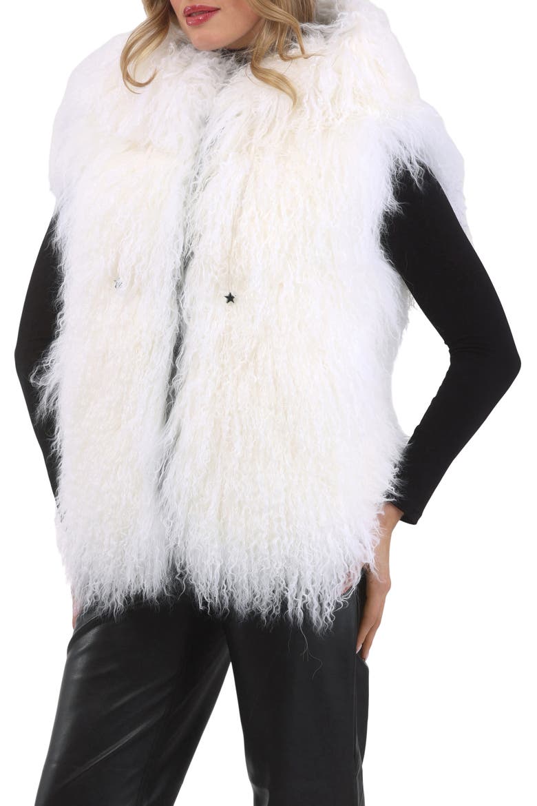 Reversible Genuine Shearling Vest With Wool And Cashmere Blend Back, Alternate, color, WHITE/BLACK