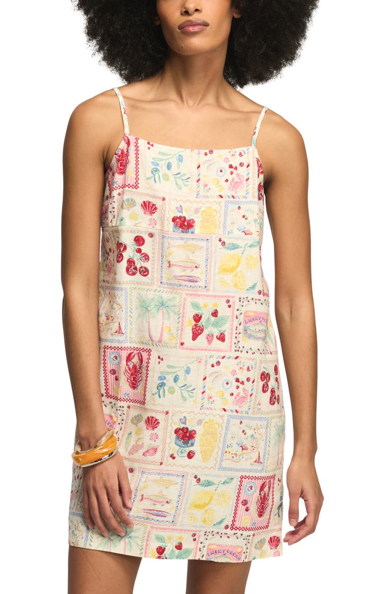 Lucky Brand Conversational Print Linen Blend Minidress, Alternate, color, Multi Postcard